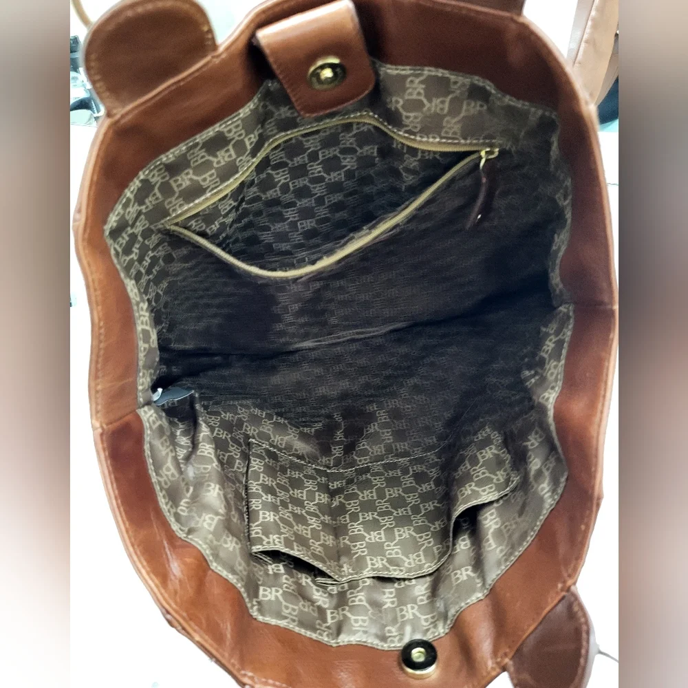 Banana Republic Brown Gold Leather Purse‎ Satchel Pockets Lined Magnetic RN59023 - Picture 6 of 12